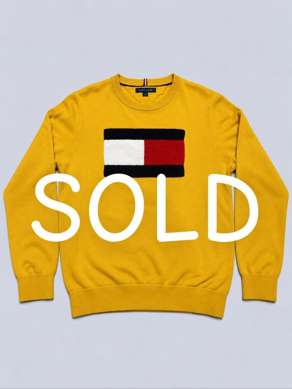 Tommy Hilfiger Men's Mustard Yellow Crewneck with Signature Flag Patch